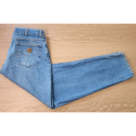 Carhartt Jeans Mens 36x34 Blue Denim Logo Workwear Y2K B113 DST Vtg Pants USA - Picture 1 of 16